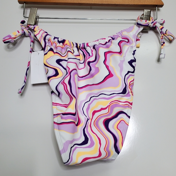 NWT XHILARATION Pink White Swirl Bikini Side Tie Swimsuit Botttoms Size XL - Picture 4 of 6